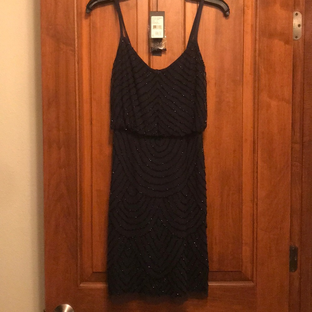 Adrianna Papell navy blue beaded dress